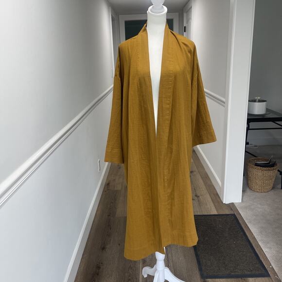 Madewell Open Robe Kimono Sz M Duster Mustard Orange Fall Boho Artsy Gauze FLAW - Picture 2 of 14